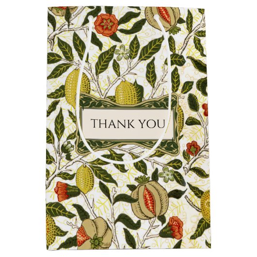 ウィリアム・モリス・ポメグラナートレモンの果実パターン ミディアムペーパーバッグ (正面)