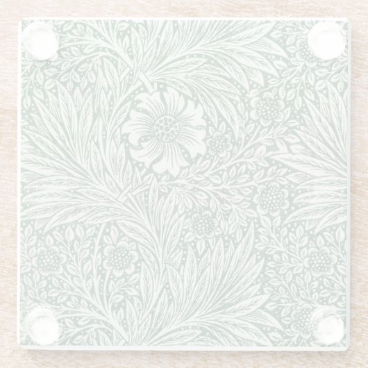 ウィリアム・モリス・マリーゴールド緑のフローラ花 ガラスコースター (裏面)