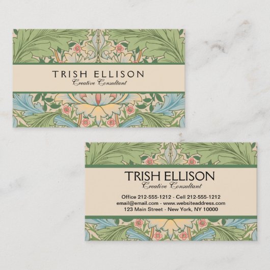ウィリアム・モリス マートル 花 フラワー ボタニカル 名刺 (正面/裏面)
