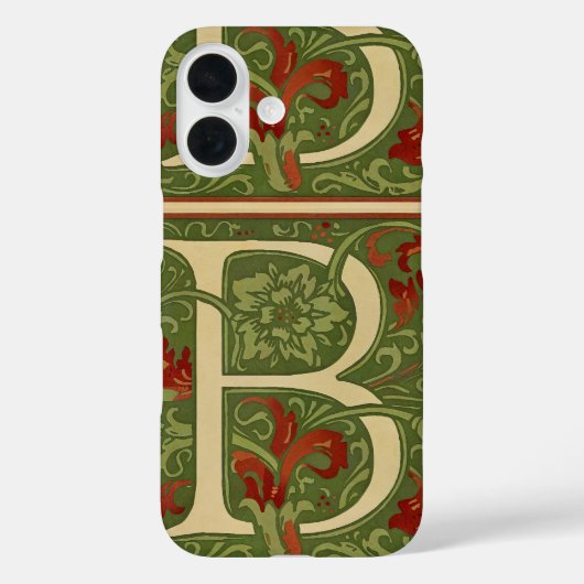 ウィリアム・モリス モノグラム B 花柄 レッド グリーン Case-Mate iPhoneケース (裏面)