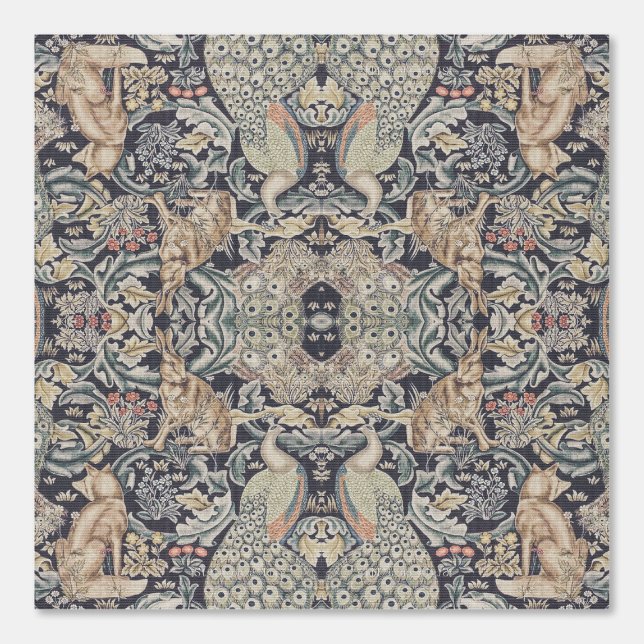 ウィリアム・モリス・ラビット、孔雀とキツネ 壁紙 (正面)