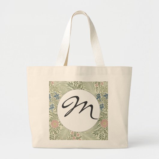 ウィリアム・モリス・ラークスパーフローラ壁紙パターン ラージトートバッグ (正面)