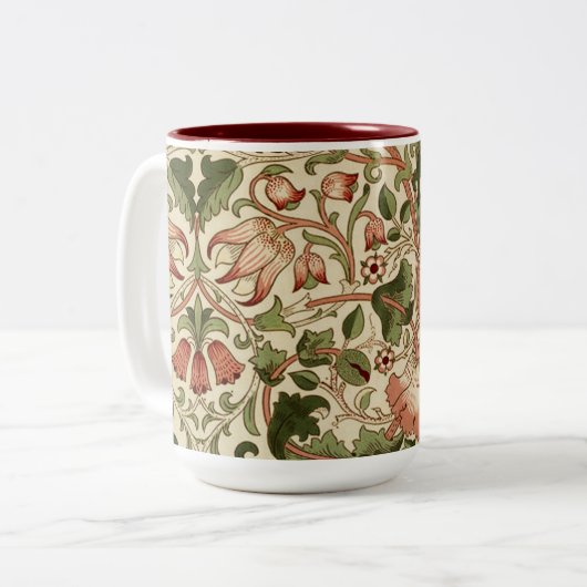 ウィリアム・モリス・ロッドデン花の葉緑ピンク ツートーンマグカップ (正面左)