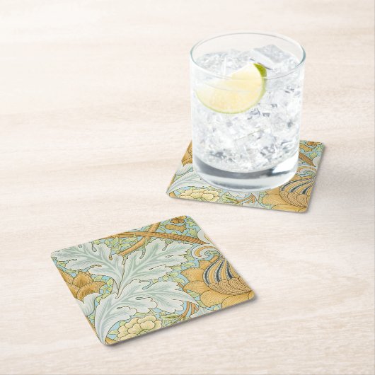 ウィリアム・モリス – ヴィンテージの葉と花の模様 スクエアペーパーコースター (インサイチュ)
