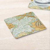 ウィリアム・モリス – ヴィンテージの葉と花の模様 スクエアペーパーコースター (アングル)