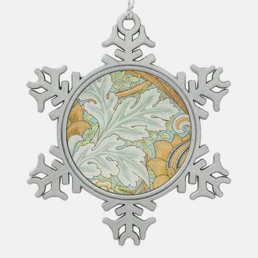 ウィリアム・モリス – ヴィンテージの葉と花の模様 スノーフレークピューターオーナメント (正面)