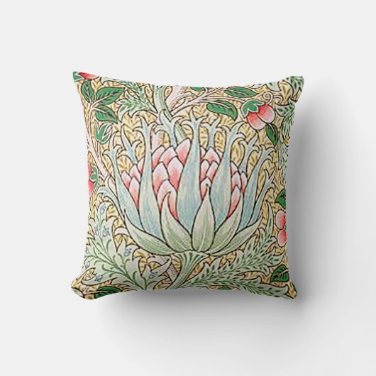 ウィリアム・モリス・ヴィンテージ・アーティチョーク・フローラル・パターン クッション (正面)