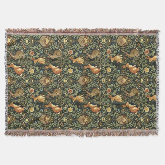 ウィリアム・モリス 森の花とウサギのクリスマス スローブランケット (正面)