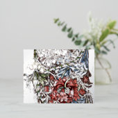 ウィリアム・モリス 花環のテキスタイルアート 赤と青 箔シーズンポストカード (立ち正面)