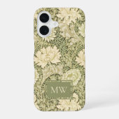 ウィリアム・モリス 菊の花のカスタムモノグラム iPhone 16ケース (裏面)