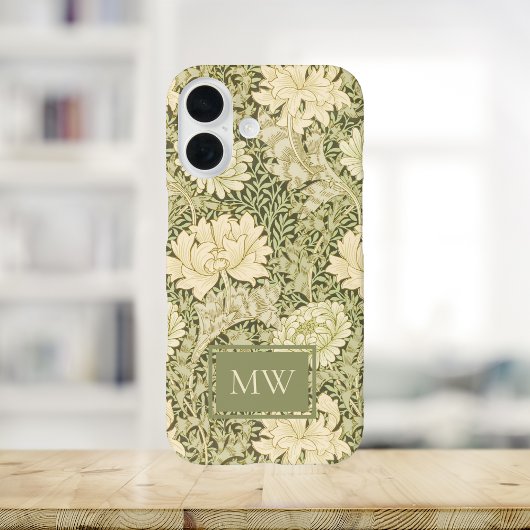 ウィリアム・モリス 菊の花のカスタムモノグラム iPhone 16ケース