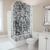 ウィリアム・モリス – 黒と白の生命の木 シャワーカーテン (インサイチュ)
