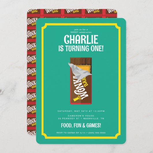 ウィリーウォンカ&チョコレートファクトリー誕生日 招待状 (正面/裏面)