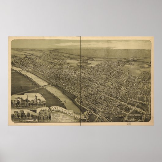 ウィルクスバーレペンシルバニア1889アンティークパノラマ ポスター (正面)