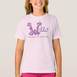 ウィルダの女の子の名前の意味Wモノグラム紫のハート Tシャツ
