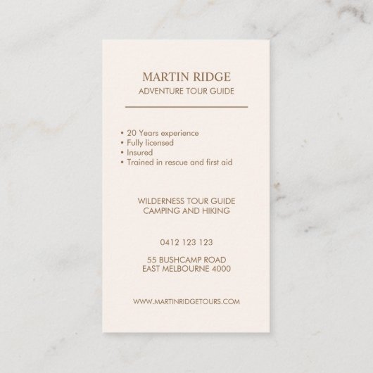 ウィルダネスアドベンチャーツアーガイドキャンピングサバイバル 名刺 (裏面)