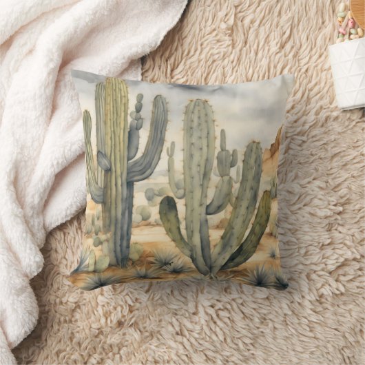 ウィルダネスウォーターカラーサボスモハベ砂漠 クッション (ブランケット)