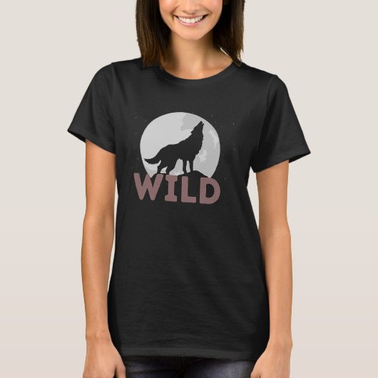 ウィルダネスウルフ自然ムーンサバイバルアウトドアサーヴィ Tシャツ (正面)