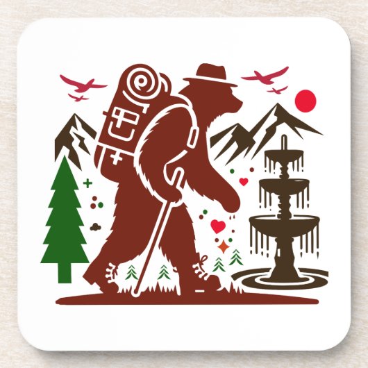 ウィルダネスハイキングベアーエクスプローラーアートプリント コースター (正面)