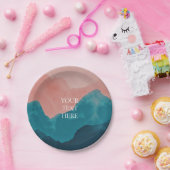 ウィルダネスパーソナライズされたピンクティール（緑がかった色）ブルー誕生日 ペーパープレート (パーティー)