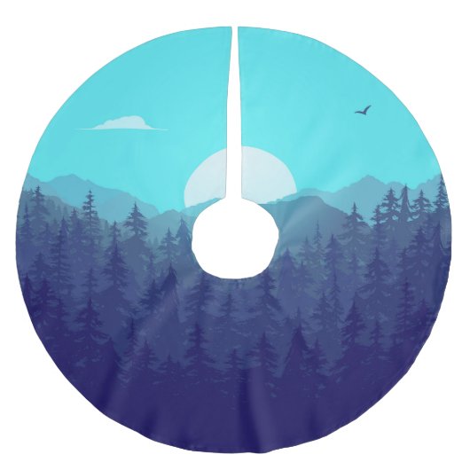 ウィルダネスフォレストサンライズヴィンテージイラストレーション ブラッシュドポリエステルツリースカート (正面)