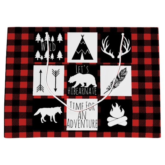 ウィルダネ素朴ス&アニマルバッファローチェックのプレイド ラージペーパーバッグ (正面)