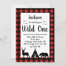ウィルダネ素朴ス&アニマルプレイドワイルドワン誕生日 招待状
