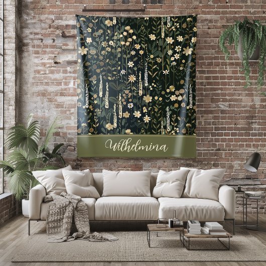 ウィルヘルミナダークデイジーフローラ フリースブランケット