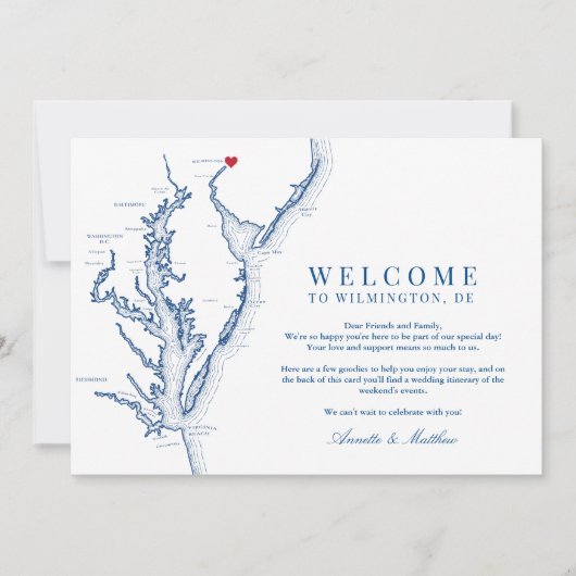 ウィルミントン結婚デラウェアの歓迎と旅程 サンキューカード (正面)