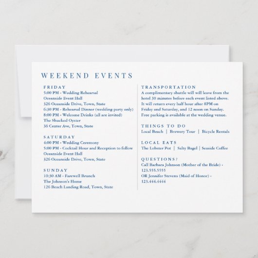 ウィルミントン結婚デラウェアの歓迎と旅程 サンキューカード (裏面)