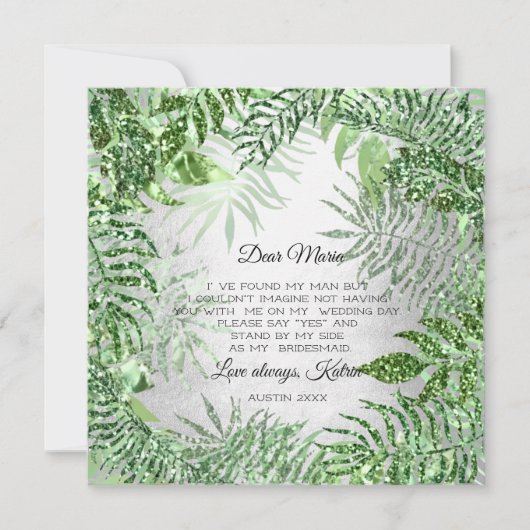 ウィルユーブライドメイドトロピカルグリッター ミントシルバー 招待状 (正面)