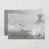 ウィルユーブライドメイド グレイ グリッター オーシャン シルバー 招待状 (正面/裏面)