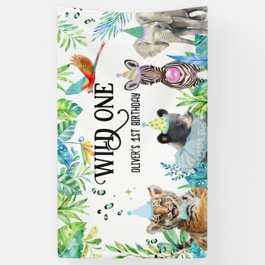 ウィル誕生日サファリ動物 横断幕 (縦)