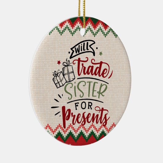ウィル・シスターのプレゼント-おもしろいクリスマス セラミックオーナメント (右)