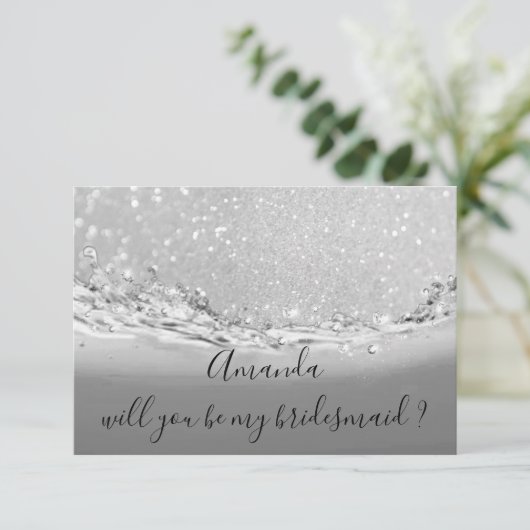 ウィルBridesmaidグレーグリッター海抽象芸術 招待状 (スタンド正面)