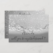 ウィルBridesmaidグレーグリッター海抽象芸術 招待状 (正面/裏面)