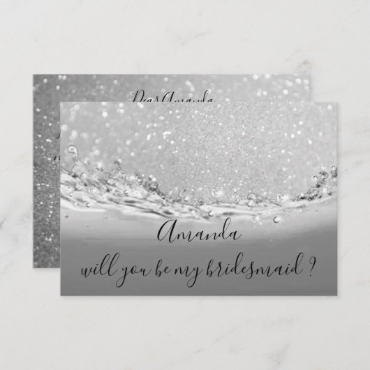 ウィルBridesmaidグレーグリッター海抽象芸術 招待状 (正面/裏面)