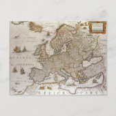 ウィレム・ブラウによる1617年頃のヨーロッパの古地図 ポストカード (正面)