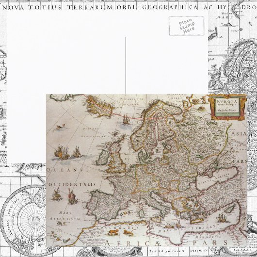 ウィレム・ブラウによる1617年頃のヨーロッパの古地図 ポストカード