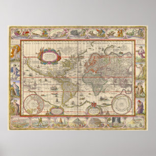 ウィレム・ブレウによる中世の世界地図 ポスター