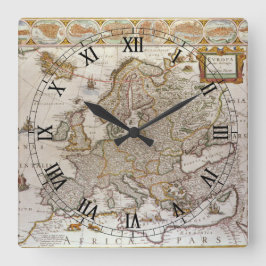 ウィレム・ヤンス・ブレーの1617年頃のヨーロッパ古地図 スクエア壁時計
