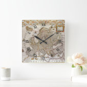 ウィレム・ヤンズ・ブレーの1617年頃のヨーロッパ古地図 スクエア壁時計 (ホーム)