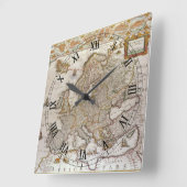 ウィレム・ヤンズ・ブレーの1617年頃のヨーロッパ古地図 スクエア壁時計 (傾斜)