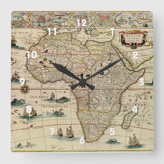 ウィレムJanszoon Blaeu著ヴィンテージの1660年代のアフリカの地図 スクエア壁時計 (正面)