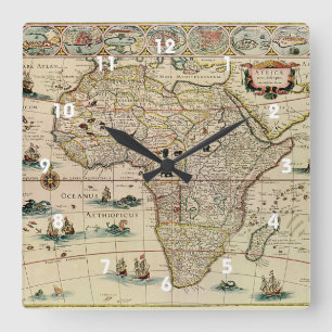 ウィレムJanszoon Blaeu著ヴィンテージの1660年代のアフリカの地図 スクエア壁時計