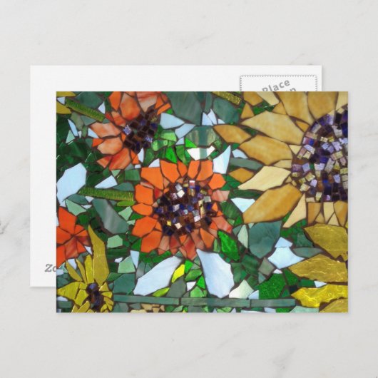ウィローカデザインによるモザイクヒマワリ葉書 ポストカード (正面/裏面)