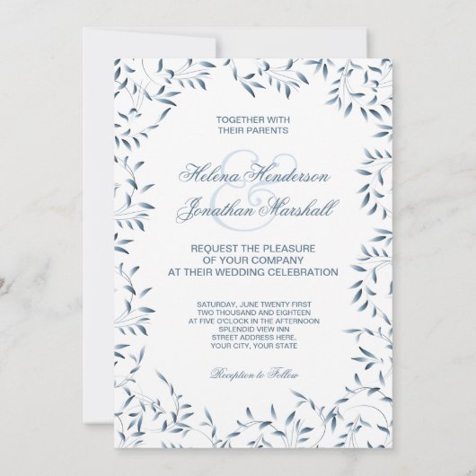 ウィローガーデンエレガントブルーとホワイトフローラ 招待状 (裏面)