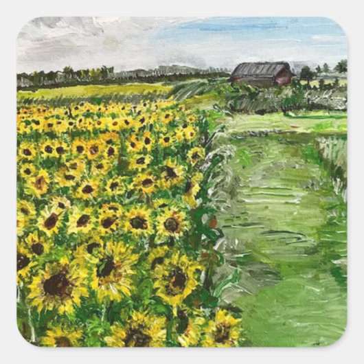 ウィローキャッツデザーズによるひまわり畑 スクエアシール (正面)