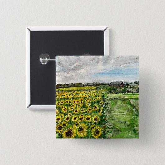 ウィローキャッツデザーズによるひまわり畑 缶バッジ (正面&裏面)