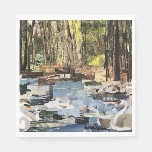 ウィローキャッツデザーズ「川の白鳥」カット紙 スタンダードランチョンナプキン (正面)